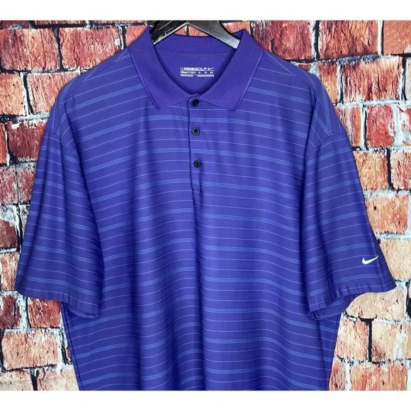 Nike Golf Fit Dry Men’s Purple Striped XL Short Sleeve Stretch Polo Shirt Logo - Picture 1 of 4